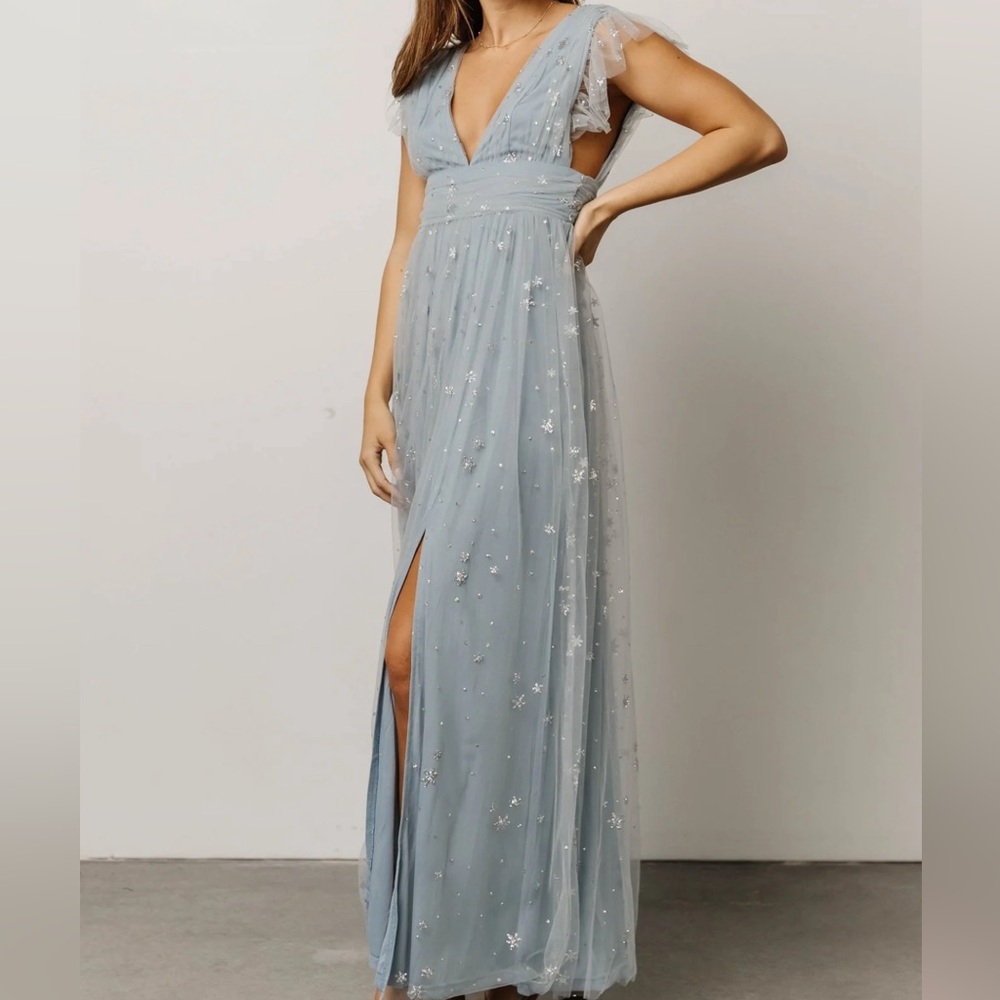 COPY - Baltic Born Nova Shimmer Maxi Dress in color dusty blue size XL